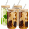 4 Pcs Glass cups with bamboo lids and straw